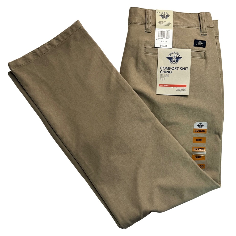 Dockers Mens Smart 360 Knit Comfort Chino Slim Fit Khaki Pants 32x30